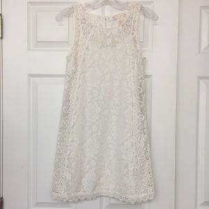 White Lace Crocheted Sleeveless Flowy Shift Dress Sz S